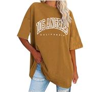 Yolimok Summer Tops for Women Teen Girls Y2k Oversized T Shirts Los Angeles California Crewneck Short Sleeve Ladies Tops Casual Loose Plus Size Tshirts Sale UK 8-18 Brown