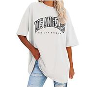 Yolimok Summer Tops for Women Teen Girls Y2k Oversized T Shirts Los Angeles California Crewneck Short Sleeve Ladies Tops Casual Loose Plus Size Tshirts Sale UK 8-18 White
