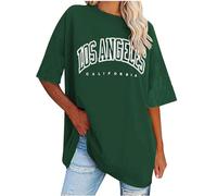 Yolimok Summer Tops for Women Teen Girls Y2k Oversized T Shirts Los Angeles California Crewneck Short Sleeve Ladies Tops Casual Loose Plus Size Tshirts Clearance UK 8-18 Army Green