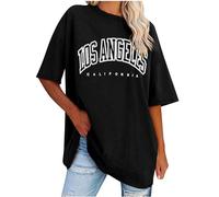 Yolimok Summer Tops for Women Teen Girls Y2k Oversized T Shirts Los Angeles California Crewneck Short Sleeve Ladies Tops Casual Loose Plus Size Tshirts Clearance UK 8-18 Black