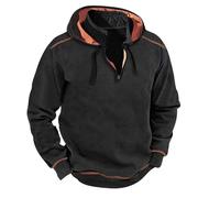 Yolimok Sweatshirts for Men UK Zip Front Colour-Blocking Hoodies Stand-Up Collar Sweatshits Front Centre Half Zip Loose Pullovers Drawstring Hooded Sweatshirt Front Pocket Casual Tops Outdoor Black