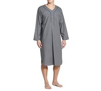 Yolimok Thobe for Men Cotton Solid Color Long Shirts Robes V Neck Blouse Quater Length Button Down Overall Long Sleeves Casual Smock Pockets Tops Split Hem Arabic Style Shirt Top Homewear Nightgowns