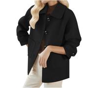 Yolimok Trench Coat Wool Coats for Women Short Button Down Jacket Lapel Collar Winter Warm Jackets Single Breasted Overcoat Womens Winter Outerwear Elegant Tweed Jacket Ladies Jackets S-3XL