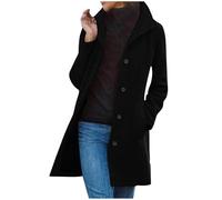 Yolimok Trench Coats for Women UK Sale Plus Size Women's Wool Coat Double Breasted with Pockets Winter Warm Coat Knee Length Trench Outwear Parka Tweed Jackets UK Size 8-18