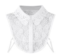 Yolimok White Shirt Collars for Women, Hollow Out Floral Detachable Collar Removable Dickey False Collar, Women Half Shirt Blouse Top Detachable Fake Collar Pleated Neckline