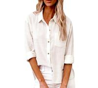Yolimok White Shirts for Women, Long Sleeve Tops Casual Blouses Button Down Linen Shirts Collared Loose Oversized Summer Tops Dressy Blouses for Women UK Office Work Ladies Top Plus Size 8-22