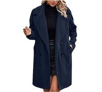 Yolimok Winter Coats for Women UK, Teddy Fleece Jacket Oversize Sherpa Fleece Wool Blend Lapel Trench Coats Winter Long Coat Windproof Elegant Classic Casual Jackets Solid Warm Outerwear