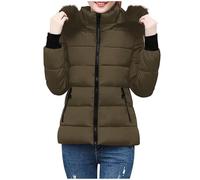 Yolimok Winter Jackets for Women Hooded Puffer Down Coat Ladies Short Quilted Puffer Coat Faux Fur Hood Jacket UK Clearance Cotton Padded Cropped Hooded Coat with Zip Pockets UK Size M-4XL
