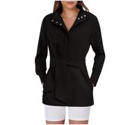 Yolimok Winter Jackets for Women UK Sale Wool Coat Belted Casual Long Sleeve Wrap Trench Coat Trendy Button Up Dressy Outerwear with Pockets Solid Windbreaker Slim Fit Trench Coat Parka Outerwear