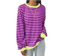 Yolimok Women Long Sleeve Tops Oversized Crewnecks Striped Print Sweatshirt Casual Loose Pullover Ladies Hoodies Tops Y2k Sweatshirts Blouse Spring Fall Casual Trendy Cute Girls School Outerwear