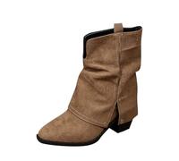 Yolimok Womens Boots Causal Wide Calf Half Heel Ankle Boots Pointed Toe Block Heel Booties Mid Calf Combat Booties Comfortable Cushioned Sole Fashion Shoes Ladies Non-Slip Footwear Size 3.5-7.5