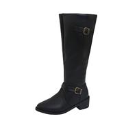 Yolimok Womens Boots Christmas Shoes Women with Buckle and Side Zipper Stylish Wide Calf Knee High Boots Comfy Chunky Heel Mid-Calf Knee High Long Booties Ladies Shoes for Fall and Winter