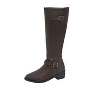 Yolimok Womens Boots Christmas Shoes Women with Buckle and Side Zipper Stylish Wide Calf Knee High Boots Comfy Chunky Heel Mid-Calf Knee High Long Booties Ladies Shoes for Fall and Winter