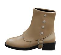 Yolimok Womens Boots Pointed Toe Block Heel Booties Studded Buckle Ankle Boots Mid Calf Combat Booties Comfortable Cushioned Sole Fashion Shoes Ladies Non-Slip Footwear Walking Hiking Size 3.5-7.5