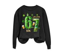 Yolimok Women's Funny 67 Shamrocks St Patrick's Day 6 7 Six Seven Slang Sweatshirt 67 Christmas Jumper 6 7 Meme Shirt Six Seven Casual Long Sleeve Pullover Sweatshirt Xmas Jumpers For Women