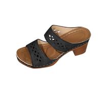 Yolimok Women's Heeled Sandals Deals Open Toe Slip On Block Womens Chunky Mid Heels Ankle Square Heels Sandal Slippers Casual Comfortable Summer Backless Mules Slide Walking Shoes Plus Size 3-7