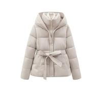 Yolimok Women's Jackets Belted Hooded Puffer Jacket Softshell Jacket Full Zip Windbreaker Winter Jackets for Women Loose Parka Parkas Chunky Quilted Hooded Coat Wind Resistant & Warm Womens Coat