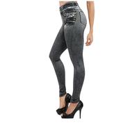 Yolimok Women's Leggings Jean Ladies Stretchy Trousers Denim Leggings High Waist Rise Pull On Skinny Straight Leg Cotton Pants Flattering Smart Stretchy Denim Leggings Plus Size S L XXL