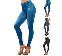 Yolimok Women's Leggings Jean Ladies Stretchy Trousers Denim Leggings High Waist Rise Pull On Skinny Straight Leg Cotton Pants Flattering Smart Stretchy Denim Leggings Plus Size S L XXL