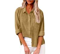 Yolimok Womens Long Sleeve Tops Casual Blouses Button Down Linen Shirts Collared Loose Oversized Summer Tops Dressy Blouses for Women UK Office Work Ladies Top Plus Size 8-22