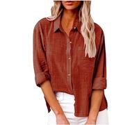 Yolimok Womens Long Sleeve Tops Casual Blouses Button Down Linen Shirts Collared Loose Oversized Summer Tops Dressy Blouses for Women UK Office Work Ladies Top Plus Size 8-22