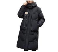 Yolimok Women's Long Winter Down Coat - Thickened Hooded Parka - High Collar Windproof Warm Puffer Jacket - Long Sleeve Quilted Padded Coat - Black