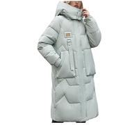 Yolimok Women's Long Winter Down Coat - Thickened Hooded Parka - High Collar Windproof Warm Puffer Jacket - Long Sleeve Quilted Padded Coat - Green
