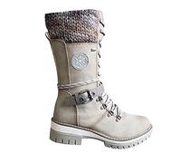 Yolimok Women's Mid Calf Riding Boots Low Heel Leather Boots Lace Up Round Toe Comfortable Block-Heeled Combat Boots Winter Outdoor Warm Shoes Black Brown Plus Size 2.5-10