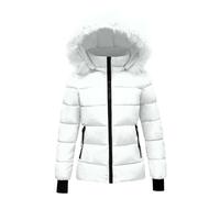 Yolimok Women's Quilted Jacket Sale Clearance Ladies Puffer Jackets Winter Down Coats Ladies Lightweight Waterproof Jackets with Faux Fur Hood Cropped Quilted Jacket Full Zip Warm Padded Coat