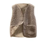Yolimok Women's Teddy Fleece Gilets Waistcoat V Neck Button Down Sherpa Fluffy Solid Color Lightweight Cozy Sleeveless Vest Winter Ladies Gilets and Bodywarmers With Pockets