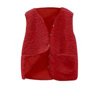 Yolimok Women's Teddy Fleece Gilets Waistcoat V Neck Button Down Sherpa Fluffy Solid Color Lightweight Cozy Sleeveless Vest Winter Ladies Gilets and Bodywarmers With Pockets