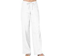 Yolimok Yoga Pants for Women Petite Cotton Palazzo Pants Bootcut Soft Stretchy Cropped Trousers High Rise Bootleg Stretch Bottoms Summer Linen Trousers Ladies Joggers Pull On Lounge Pants White