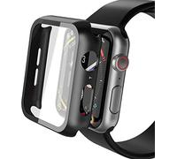 YoLin [2-Pack Hard Protective Case with Tempered Glass Screen Protector Compatible Apple Watch Series 6/5 / 4 / SE3 / SE2 / SE 40mm, PC Ultra-Thin All-around Cover For iwatch 40mm (2 Black)