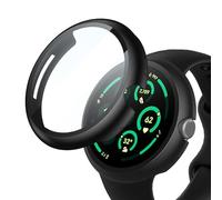 YoLin 2-Pack Hard Protective Case with Tempered Glass Screen Protector Compatible Google Pixel Watch 3 (2024) 45mm, PC Ultra-Thin All-around Cover For Google Pixel Watch (2 Black)