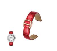 YOLIONU Convex Genuine Leather Watchband For Cartier Ballon Bleu Watch Straps With Folding Buckles(Redr,11-18mm)