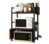 Yolispa 3-Tier Expandable Microwave Shelf, Heavy-Duty Microwave Stand Rack with Cutting Board Holder/Knife Holder/Hooks/Cutlery Box, Kitchen Countertop Organiser, Space Saving Microwave Storage