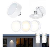 Yolispa LED Light Bulb, 2Pcs Battery Operated LED Puck Light with Remote Control Timer and 3 Color Temperatures, E26/E27, Dimmable Battery Powered Bulbs for Non Hardwired Lamps, Wall Sconce, Home