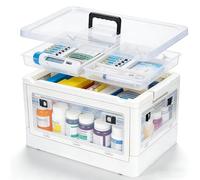 Yolispa Medicine Storage Box, Extra Large First Aid Box with 2 Removable Trays and Wheels, Clear Multipurpose Medication Organizer for Home, School, Office, Travel