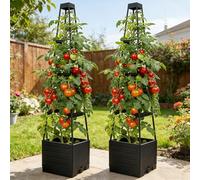 Yolispa Tomato Planter, 2 Pack Raised Garden Bed with Trellis, Self-Watering Planters Box Tall Square Planters for Tomatoes Climbing Plants Vegetable Vine Flowers Outdoor & Indoor(2)