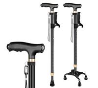 Yolispa Walking Stick with Light, Adjustable Quad Walking Sticks with Stand-up Aid Handle and Anti-slip Wrist Strap, Load-bearing 160kg, for Elderly and Disabled