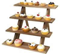 Yolispa Wooden Display Stand, 4 Tier Cupcake Stand, Rustic Party Risers Cake Stand Shelf for Spice, Plant, Dessert, Craft, Perfume