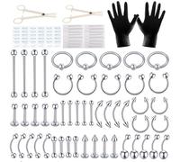 Yoljun 104 Pcs Piercing Kit, Stainless Steel Piercing Needles for All Piercings 14G 16G Ear Piercing Kit Nose Septum Cartilage Tragus Belly Nipple Tongue Smiley Lip Ring