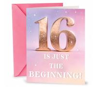 Yoljun 16th Birthday Cards for Girls, Pink Glitter 16 Is Just The Beginning, Happy Birthday Card for 16 Year Old Girl Daughter Niece Friends