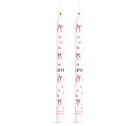 Yoljun 2pcs 25cm White Tapered Dinner Candles with Bow and Heart Pattern, Long Tall Pastel Candles Sticks for Wedding Dating Dinners Home Decor