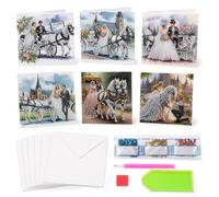 Yoljun 6pack Wedding Card Diamond Art Wedding Day Cards for Bride and Groom Personalised Congratulations to the New Mr and Mrs with White Envelope