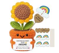 Yoljun Emotional Support Crochet Sunflower Gift Knitted Plant with Rainbow Card for Thank You Birthday Retirement Gifts for Friends Teachers Colleague