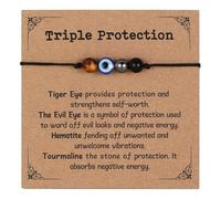 Yoljun Triple Protective Bracelet, Evil Eye Bracelet, Talisman, Natural Stone Lucky Charm Band with Card, Adjustable Friendship Bracelets, Friendship Gift for Yourself or Friends