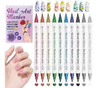 Yolkify 10 Colors Nail Art Pens Set, Nail Art Markers, Dual-Head Metallic Nail Art Painted Pen Kit, 3D Quick-Dry 1-6MM Nail Polish Pens, for Nails Art Design Manicure Nail DIY Home Salon