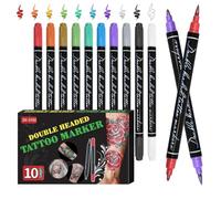 Yolkify 10 Colors Temporary Tattoos Pens, Temporary Tattoo Markers for Skin, Dual-End Tattoo Pens, Waterproof, Fast-Drying for Party Festival Dress Up Drawing Daily Men Women Teens Youth Kids