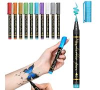 Yolkify 10 Colors Temporary Tattoos Pens, Temporary Tattoo Markers for Skin, Washable Face Body Painting Kit, Flexible Bold & Fine Lines, Waterproof, Fast-Drying for Party Festival Dress Up